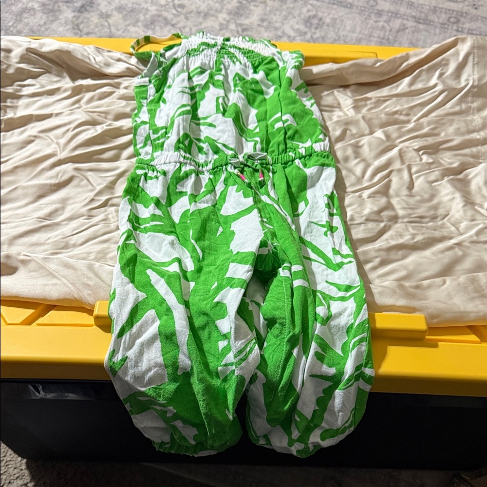 Lilly Pulitzer Green and White Kids Overalls